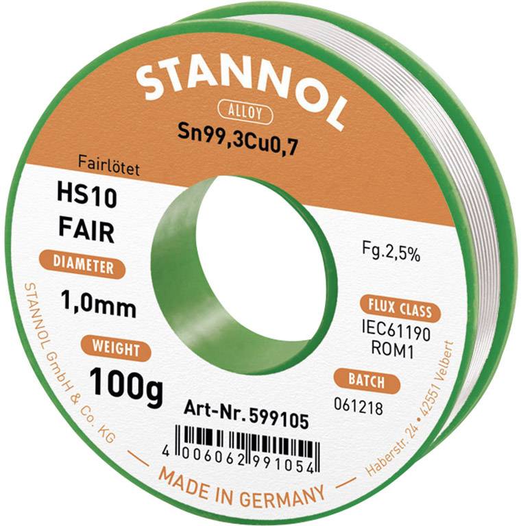 Solder wire reel by Stannol, Sn99.3Cu0.7, 1.0 mm diameter, weight 100 g. Made in Germany. Flux Class IEC61190 ROM1.