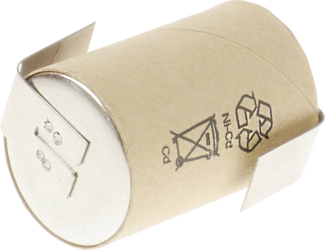 Cardboard battery with recycling symbols and N-Cd label on a white background