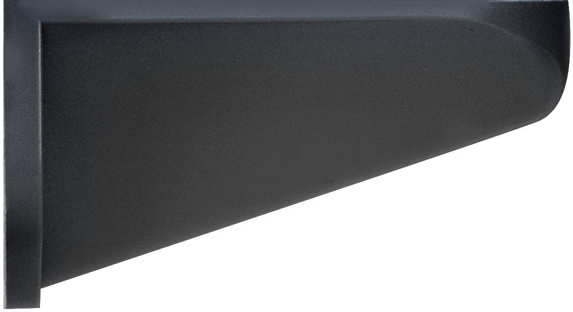 A black, smooth wall-mounted bracket in a triangular shape, possibly for lighting or decoration, mounted on a white wall.