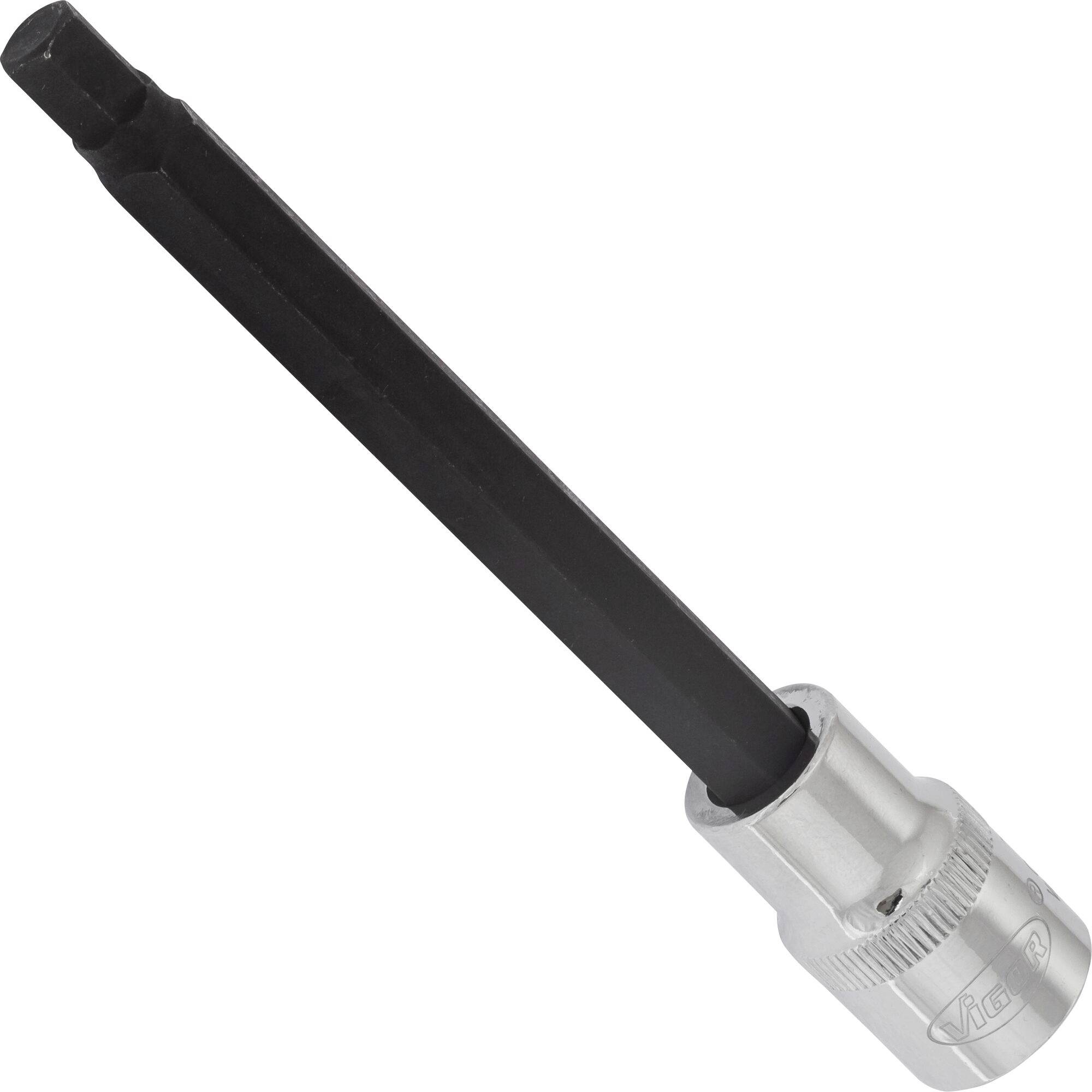 A black Allen key with a silver socket head attachment, which may be used for repair or assembly work.