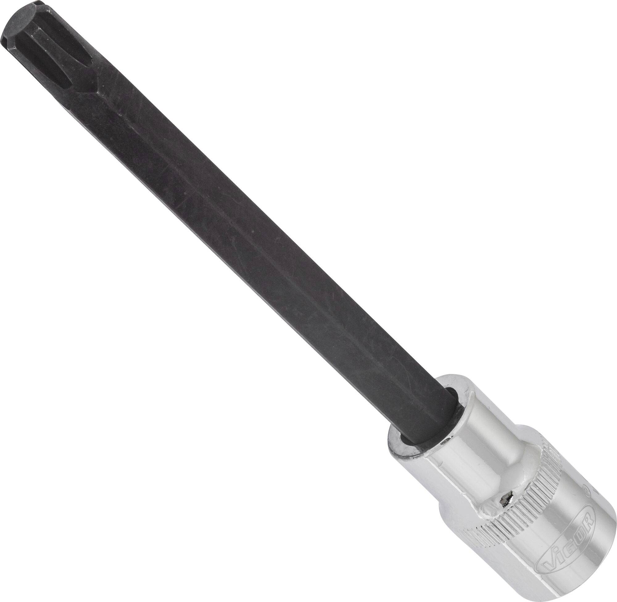 A metallic T-shaped tool key with a long, black shaft and silver, knurled handle, suitable for maintenance work.