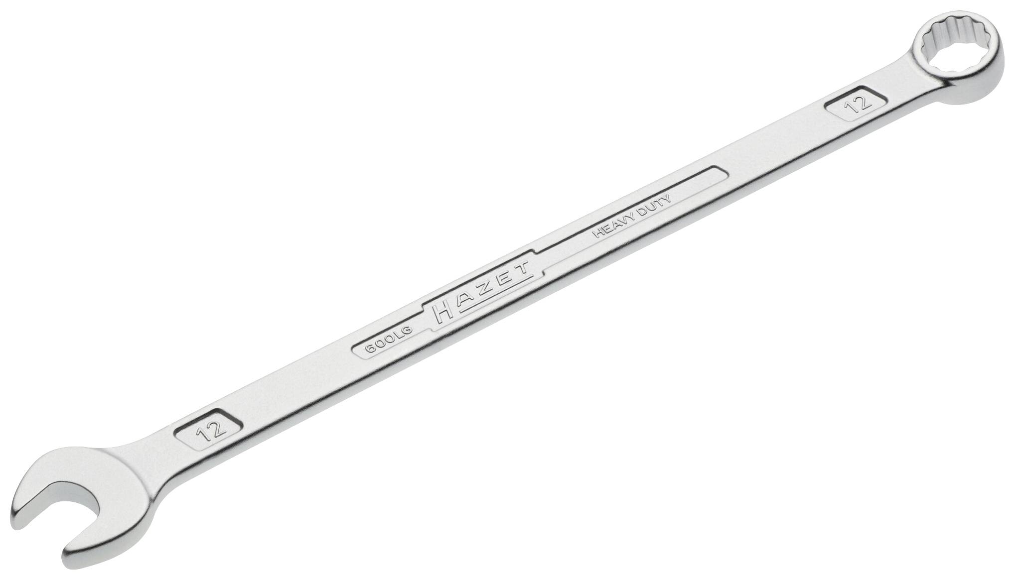A silver combination spanner with ring end, marked with 'Hazet' and size '12'.