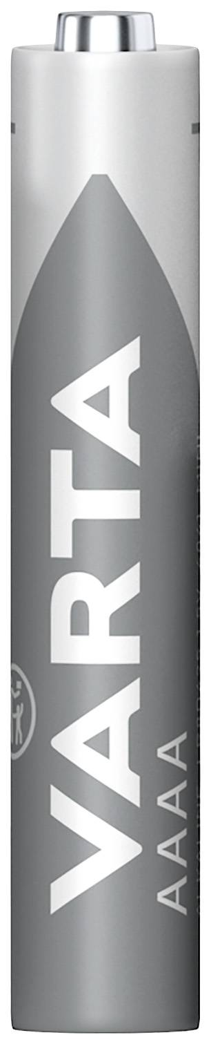 Silver AAAA Varta battery, cylindrical shape, suitable for small electronic devices.