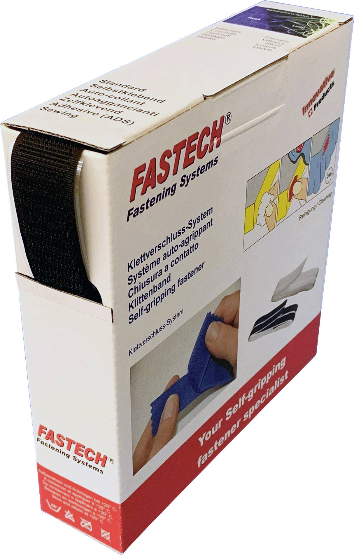 FASTECH® B25-SKL01999910 Hook-and-loop tape stick-on (hot melt adhesive) Loop pad (L x W) 10 m x 25 mm Black 10 m