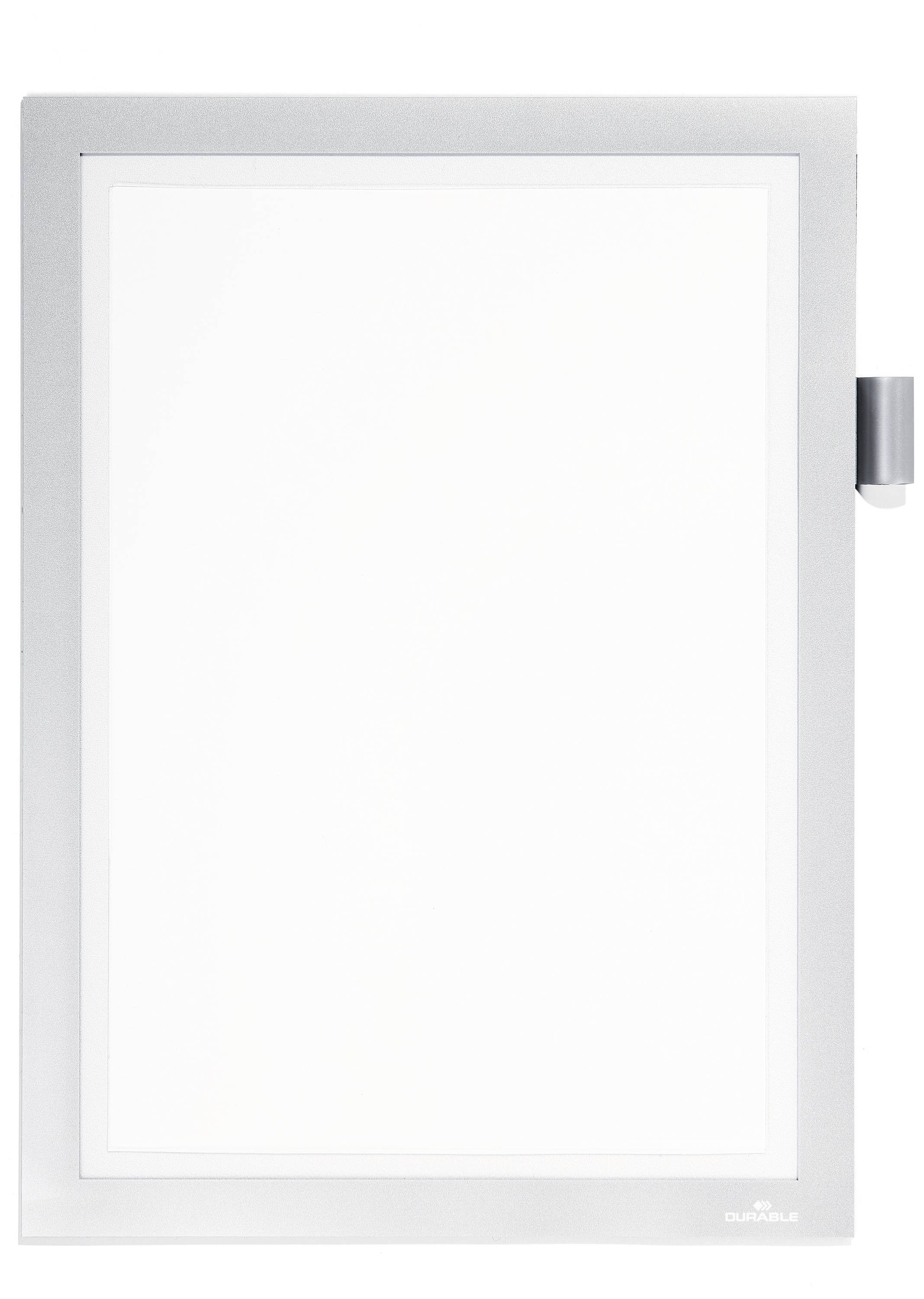 A rectangular, white light box with a grey frame and small switch on the side, on a neutral background.