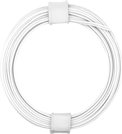 White, coiled cable, arranged in a circular formation, secured with two cable ties.