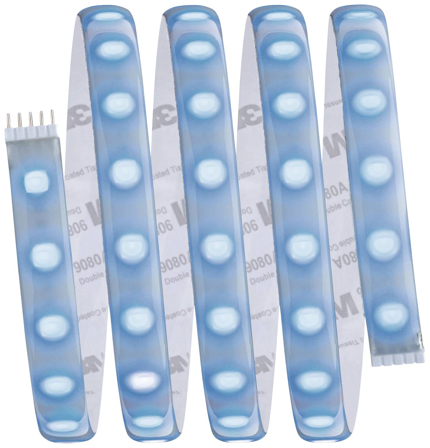 Several blue LED strips, gently curved, with visible round illumination units. Ideal for accent lighting or decoration.