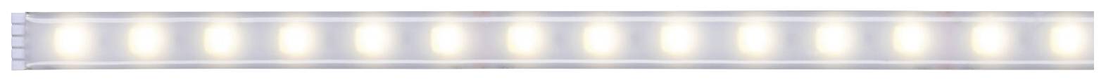 White LED light strip in a white plastic housing, evenly illuminating, against a white background.