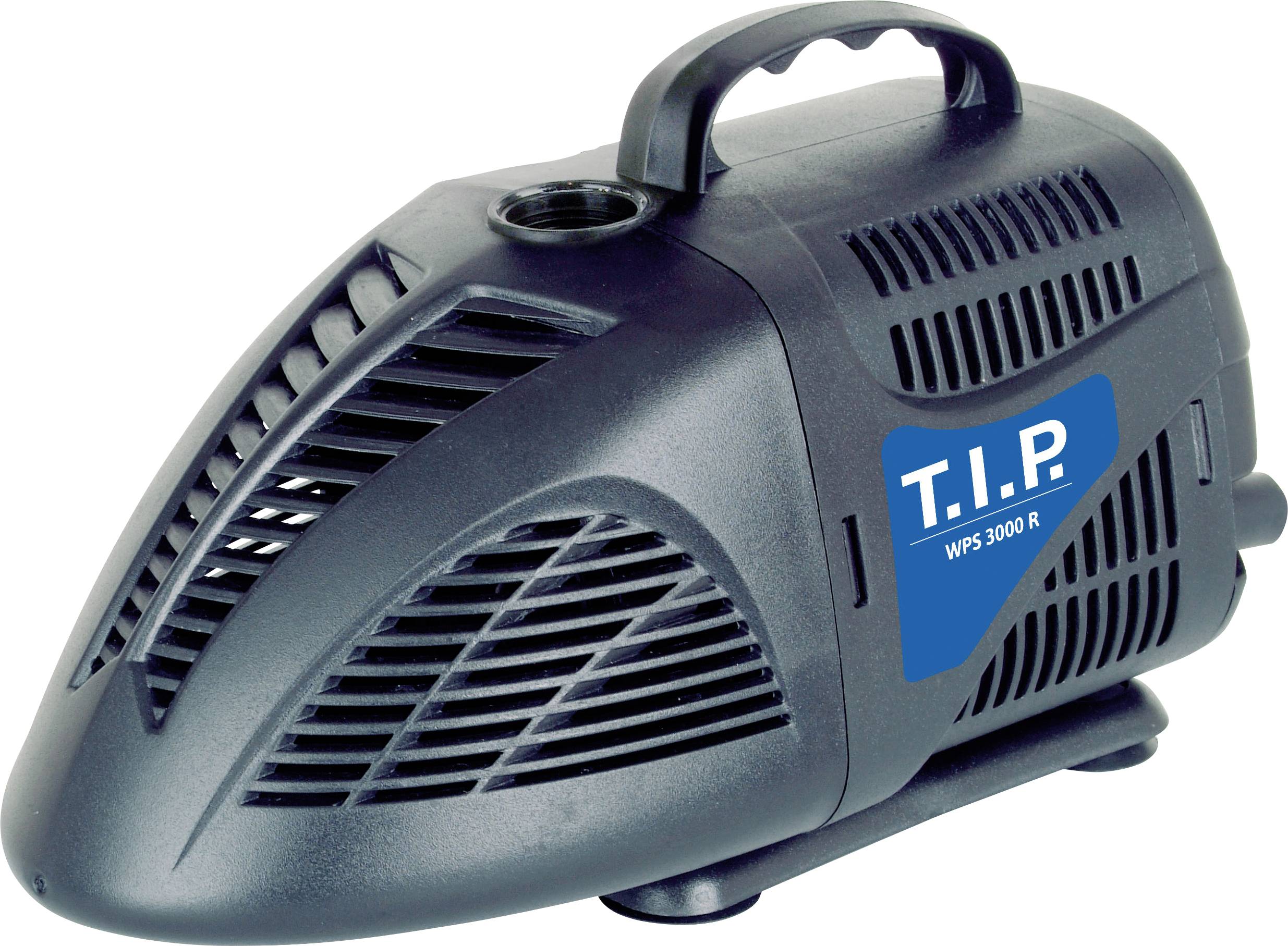 Grey and black water pump with carrying handle, ventilated housing and blue sticker 'T.I.P. WPS 3000 R' on the side.