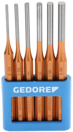 Six-piece chisel set in an orange design within a blue holder. The tool brand 'GEDORE' is visible on the holder.
