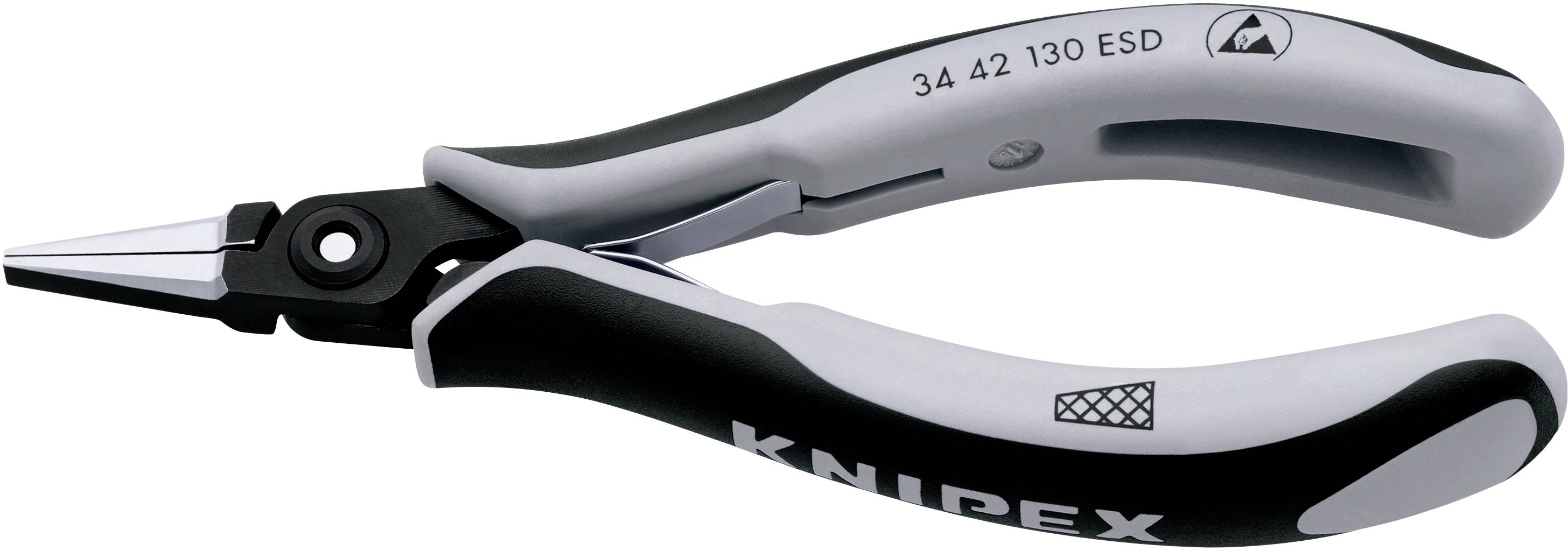 A black and white pair of pliers with the 'Knipex' inscription, specifically designed for delicate work. ESD-safe for sensitive electronic equipment.