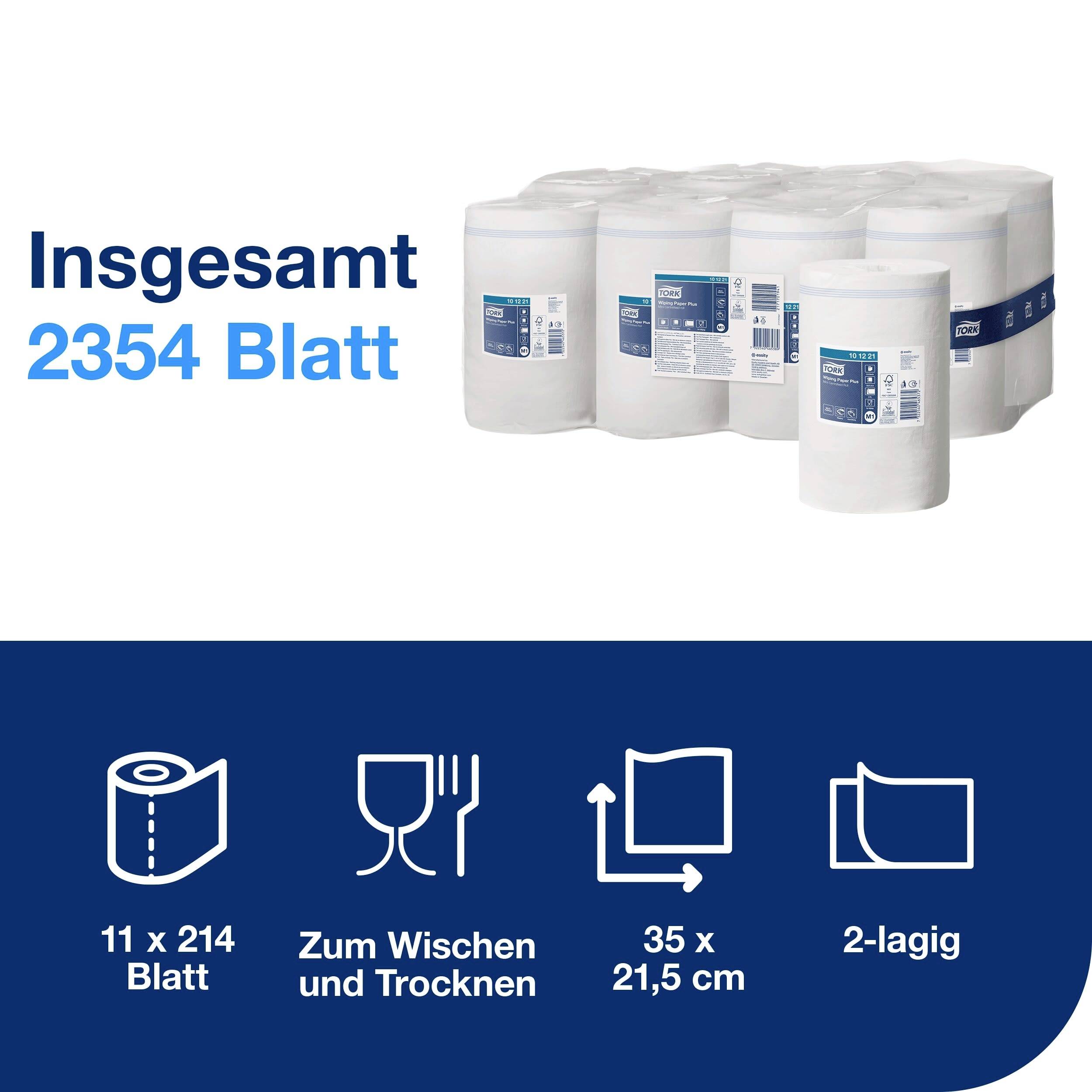 'Total 2354 sheets' shows large paper towel rolls. Symbols: Roll, glass, dimensions 35x21.5 cm, 2-ply. 11 rolls at 214 sheets each.