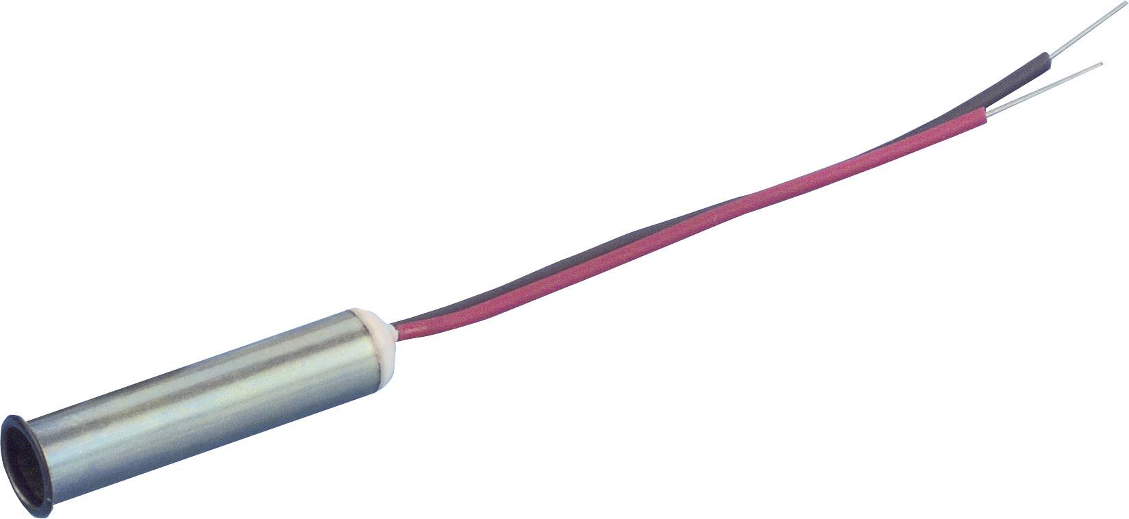 Cylindrical electromagnet with two cables, red and black, at the upper end, used for controlling devices or machines.