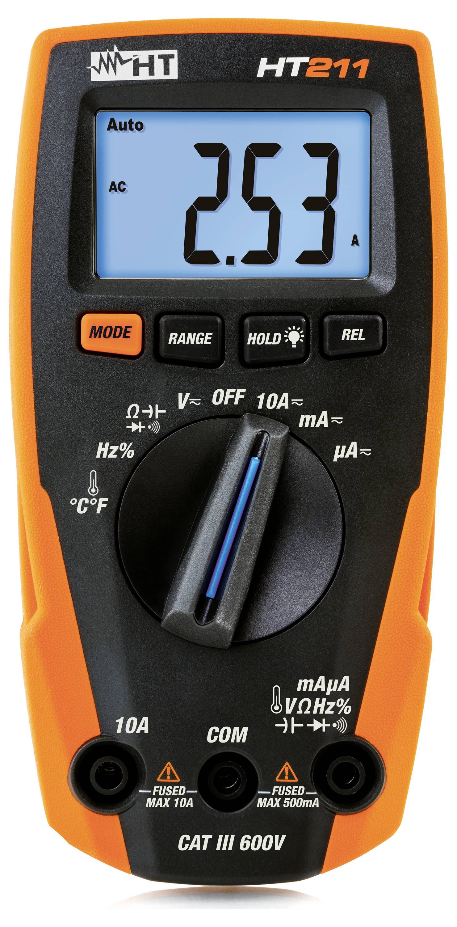 Digital clamp meter showing an AC current reading of 2.53 A on its display.