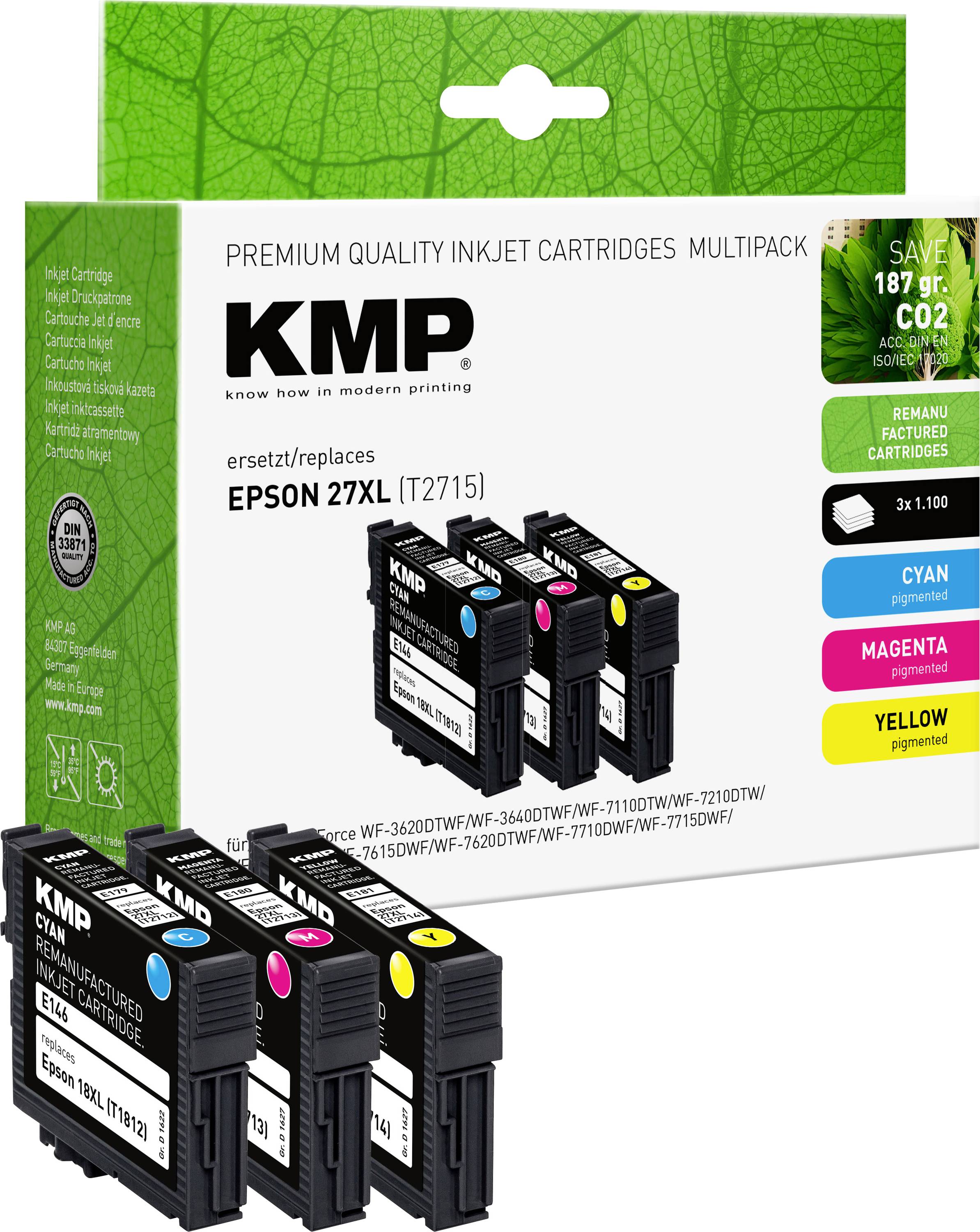 KMP Ink cartridge replaced Epson 27XL, T2715, T2712, T2713, T2714 Compatible Set Cyan, Magenta, Yellow E179V 1627,4005