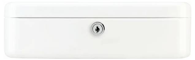 White secure box with a lock on the front.