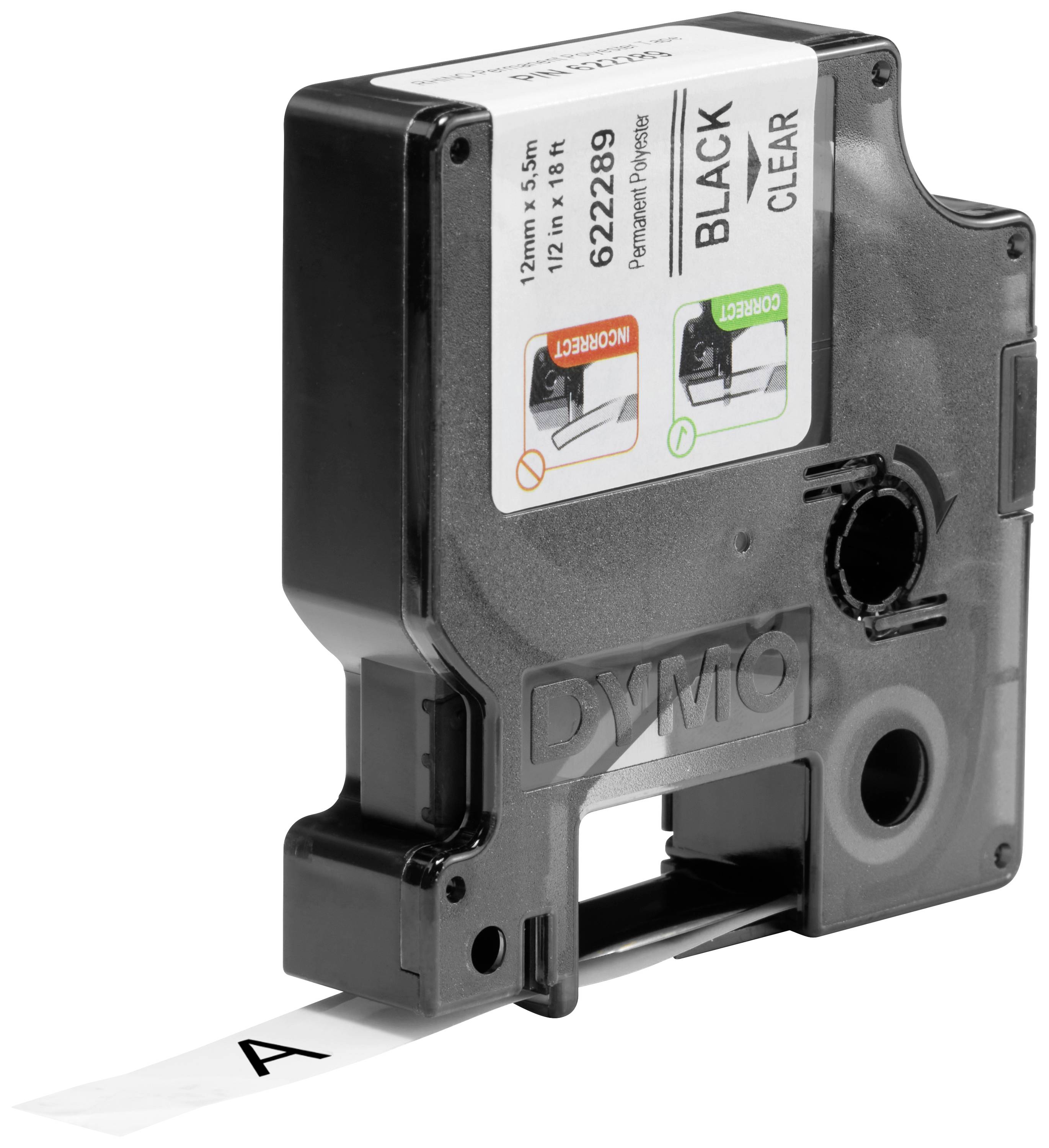 Labelling tape DYMO IND RHINO 622289 Polyester Tape colour: Transparent Font colour:Black 12 mm 5.5 m