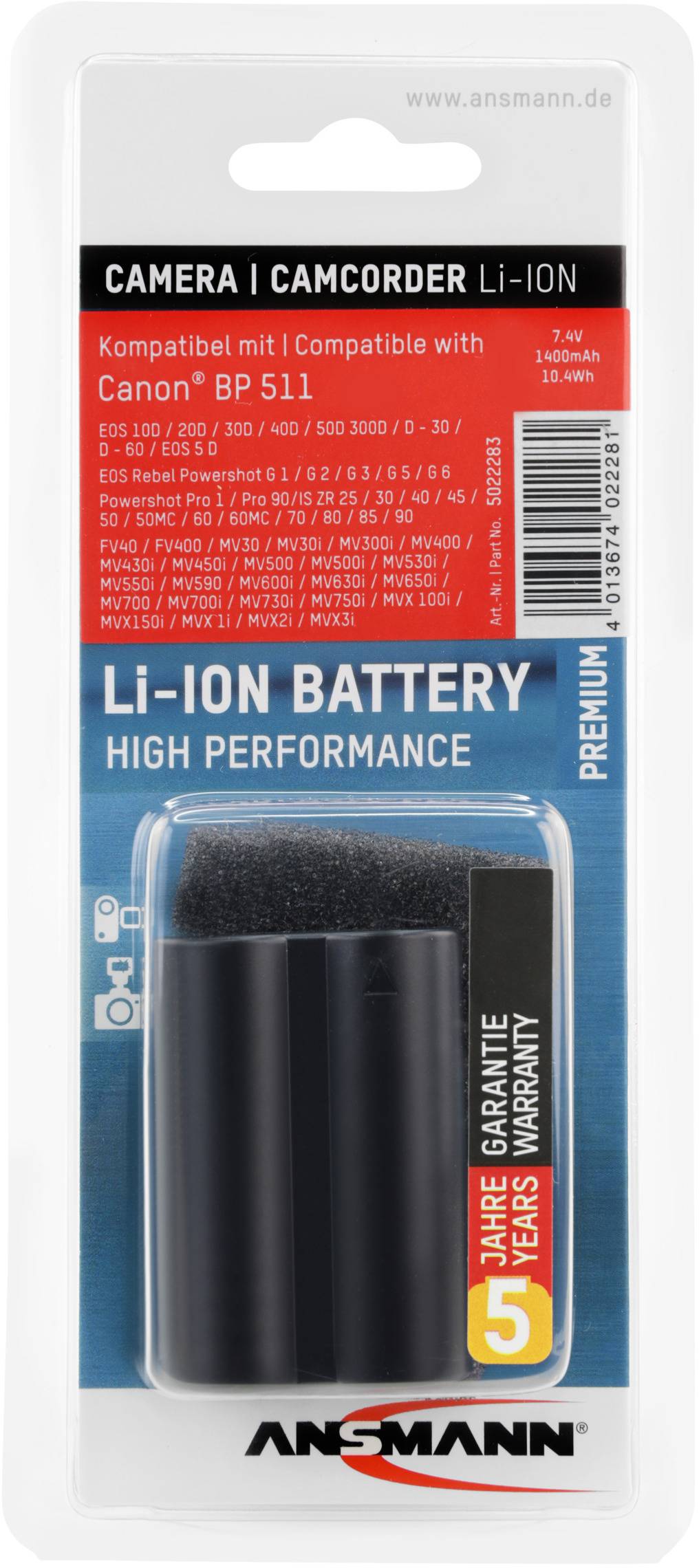 Ansmann A-Can BP 511 Camera battery replaces original battery (camera) BP-511 7.4 V 1400 mAh