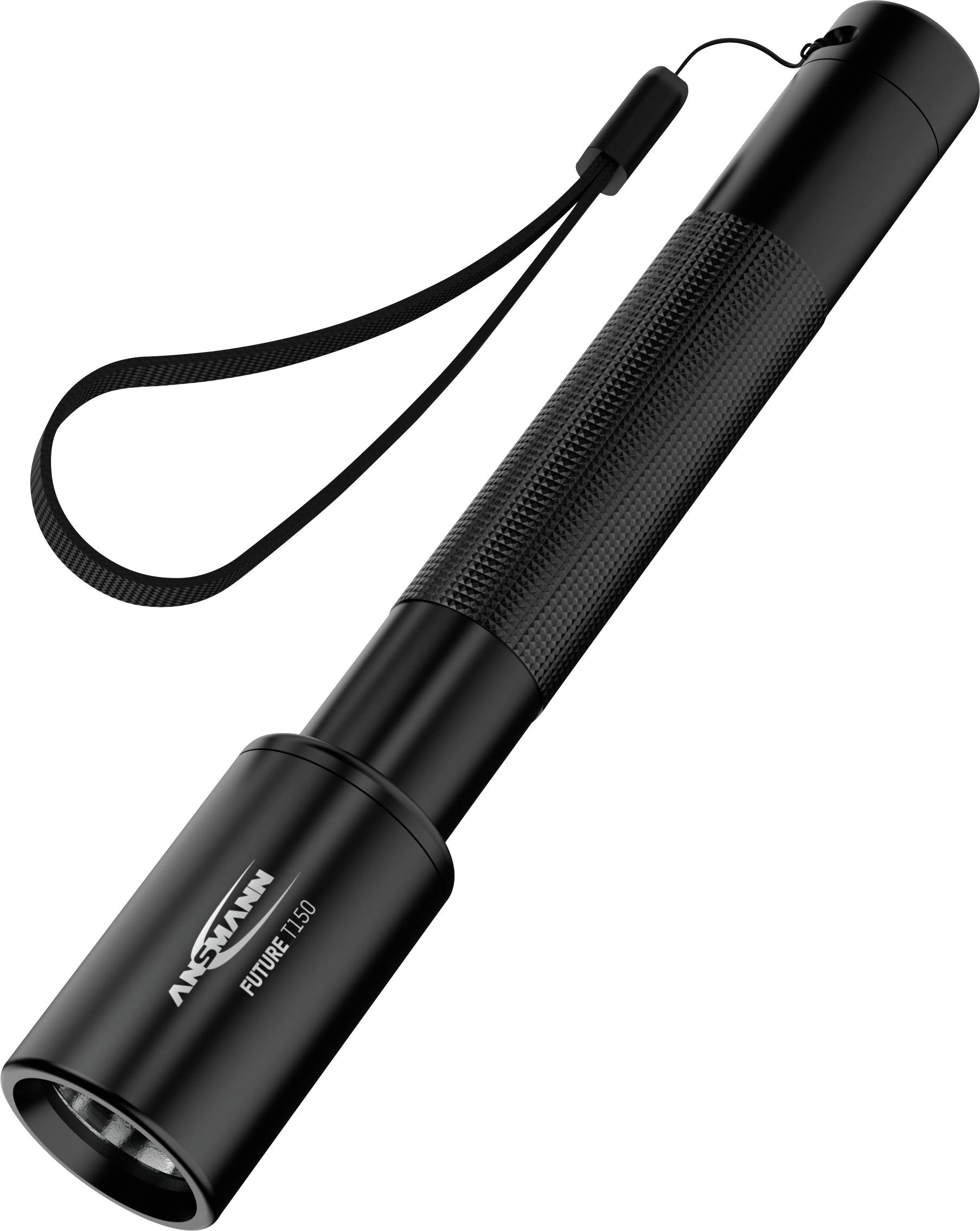 Black torch with wrist strap, printed 'ANSMANN' logo and 'Future T150' text.