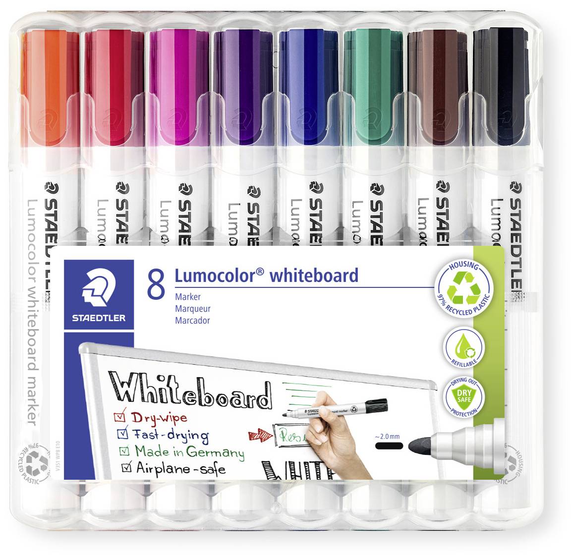 Staedtler Lumocolor 351 351 WP8 Whiteboard marker Blue, Brown, Green, Orange, Red, Black, Violet, Pink 8 pc(s)