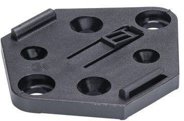 Plastic panel with multiple drill holes and raised edges on a white background, potentially part of a furniture component set.