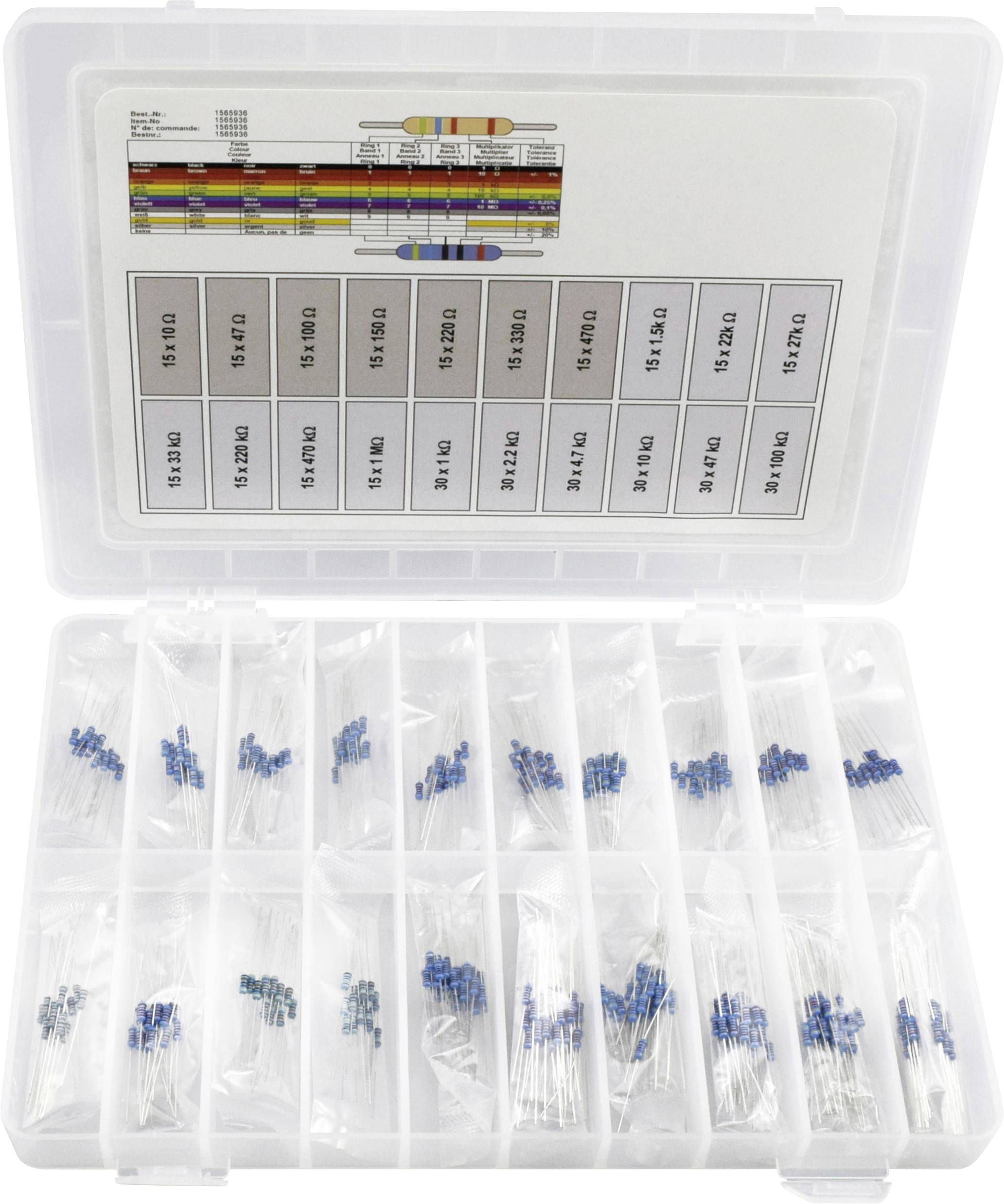 TRU COMPONENTS 418714 Metal film resistor (set) Axial lead 0.25 W 1 % 390 pc(s)