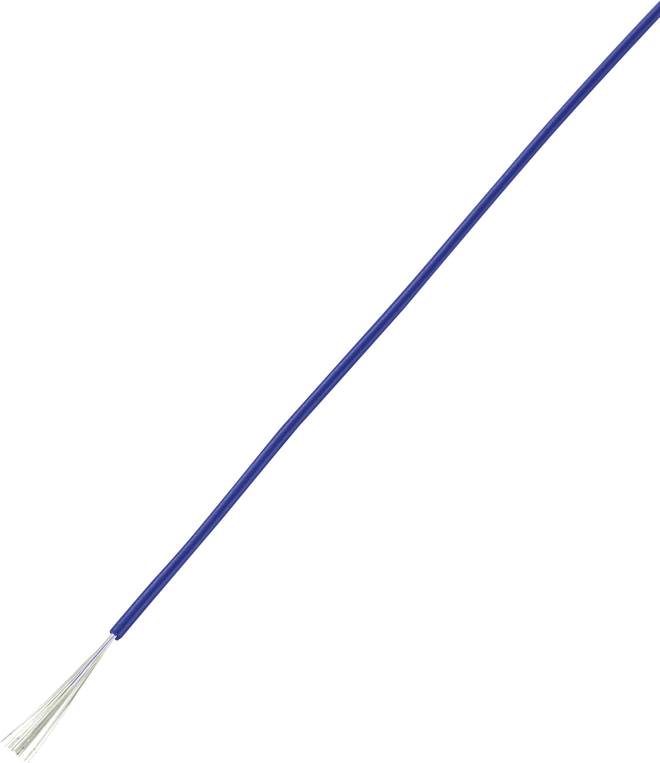A blue insulated electrical cable with exposed copper wires at the end.
