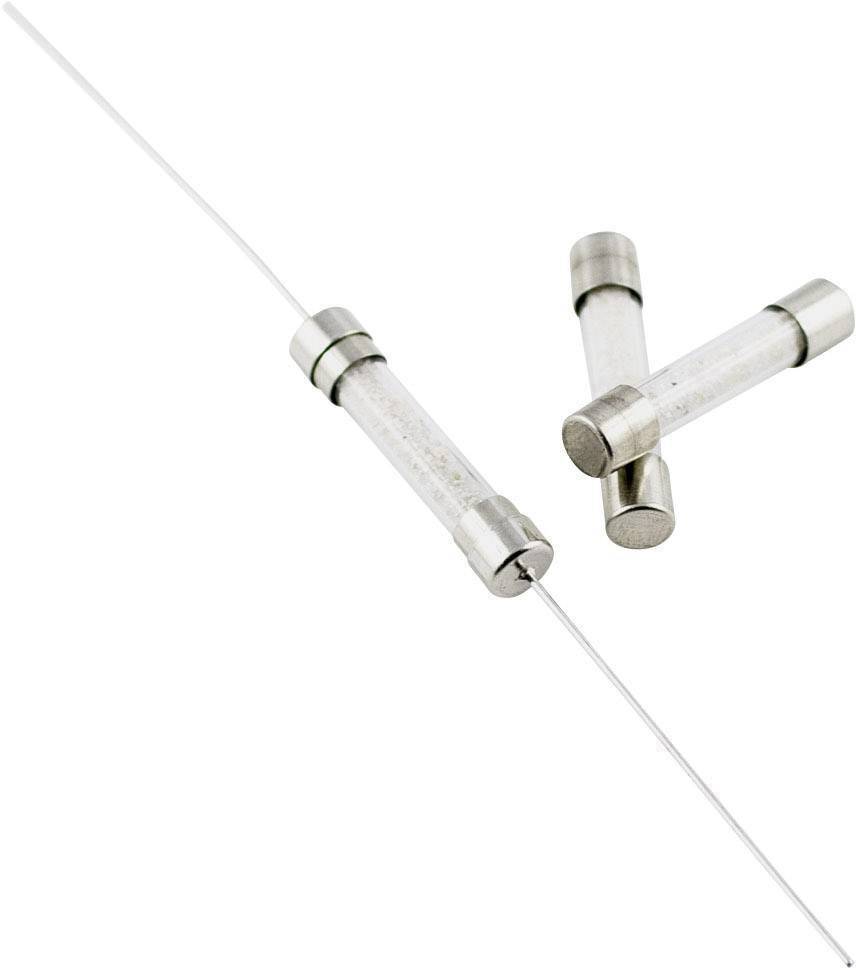 Three fine fuses on a white background, cylindrical glass tubes with metal caps.