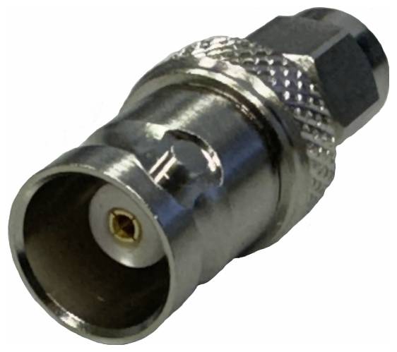 A BNC metal plug, used for coaxial cable connections in communication and measurement equipment.