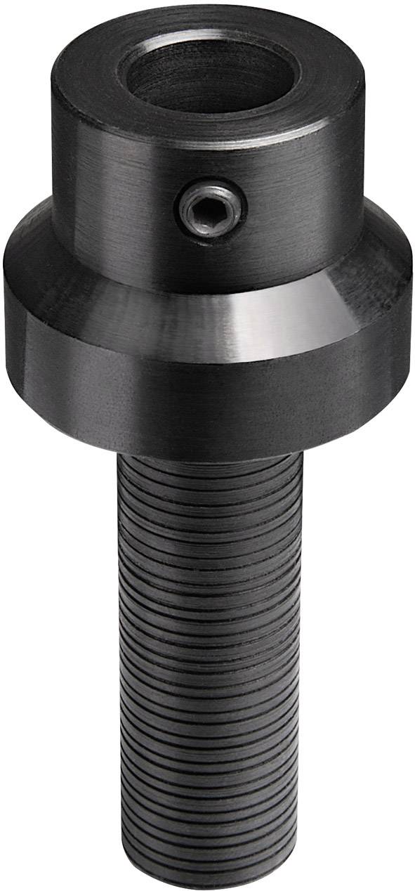 Metal screw with cylindrical head and internal thread, black, smoothly polished, suitable for mechanical engineering applications.