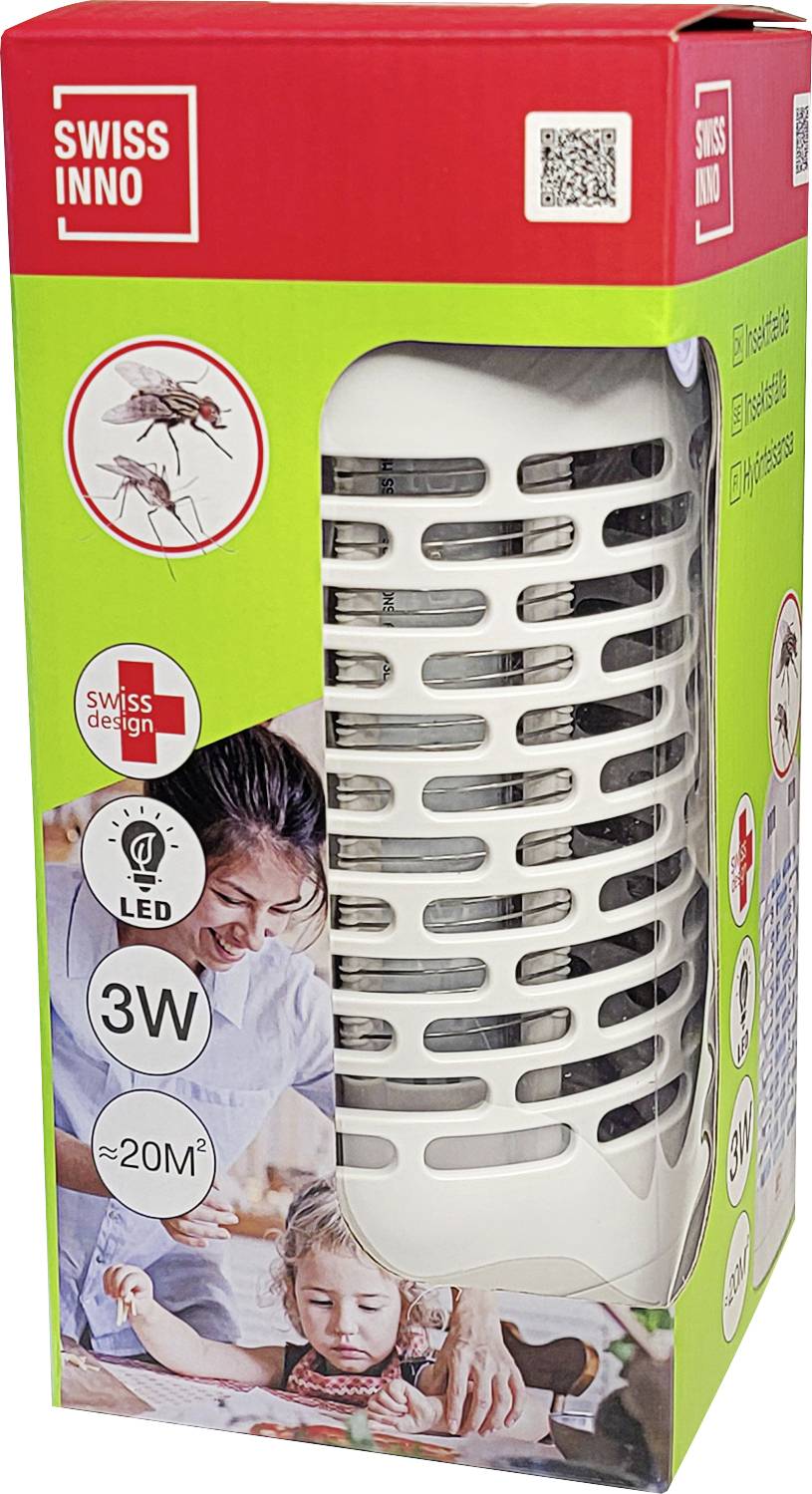 Swissinno 3W LED 1 254 001 UV fly trap LED light, Electrical grid 3 W (Ø x H) 100 mm x 225 mm White 1 pc(s)