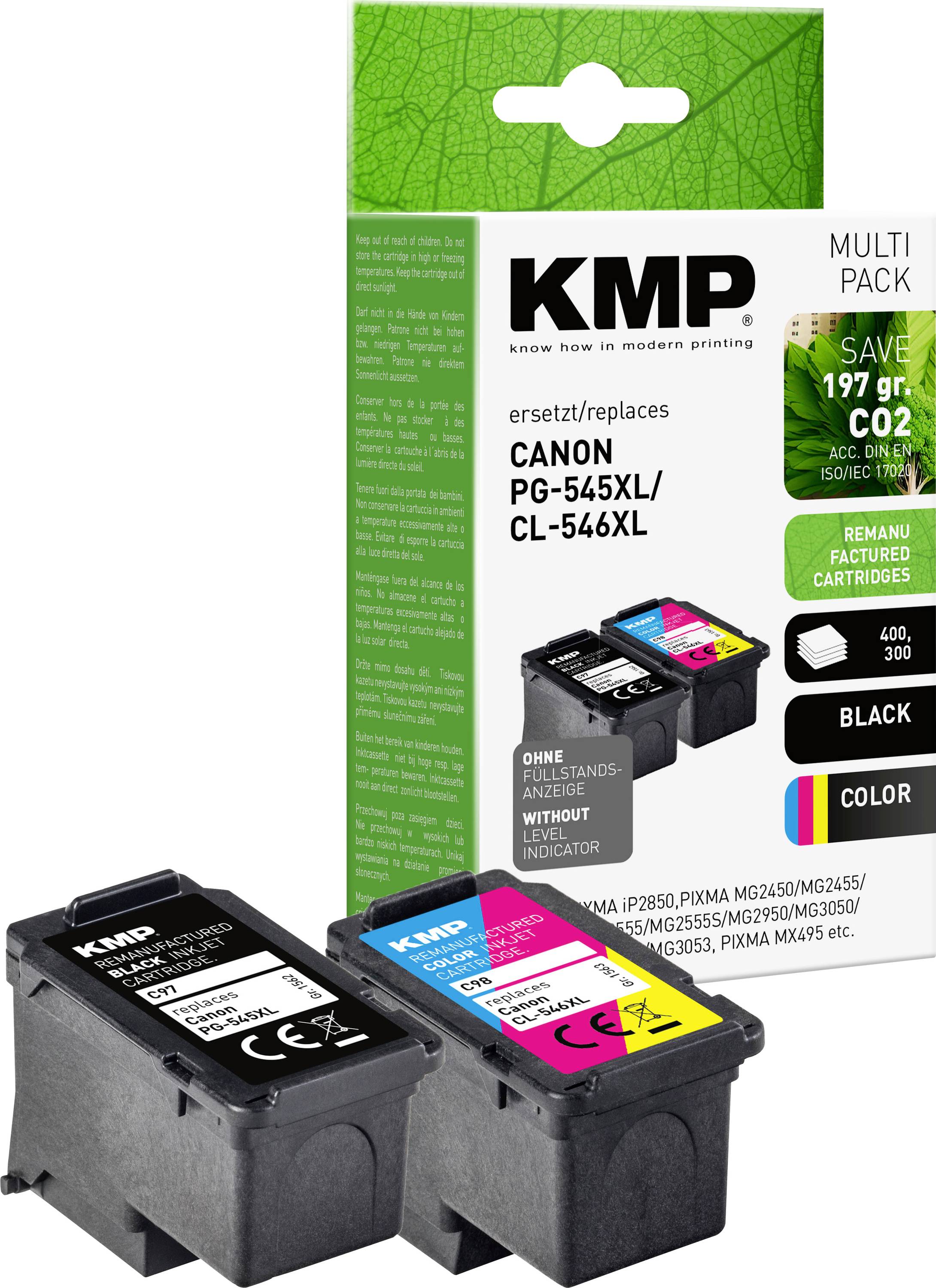 KMP Ink cartridge replaced Canon PG-545XL, CL-546XL Compatible Set Black, Cyan, Magenta, Yellow C97V 1562,4005