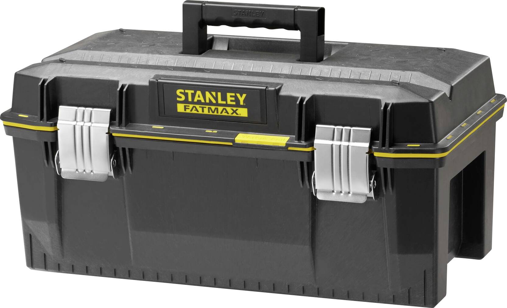 'Black toolbox with yellow accents and the inscription 