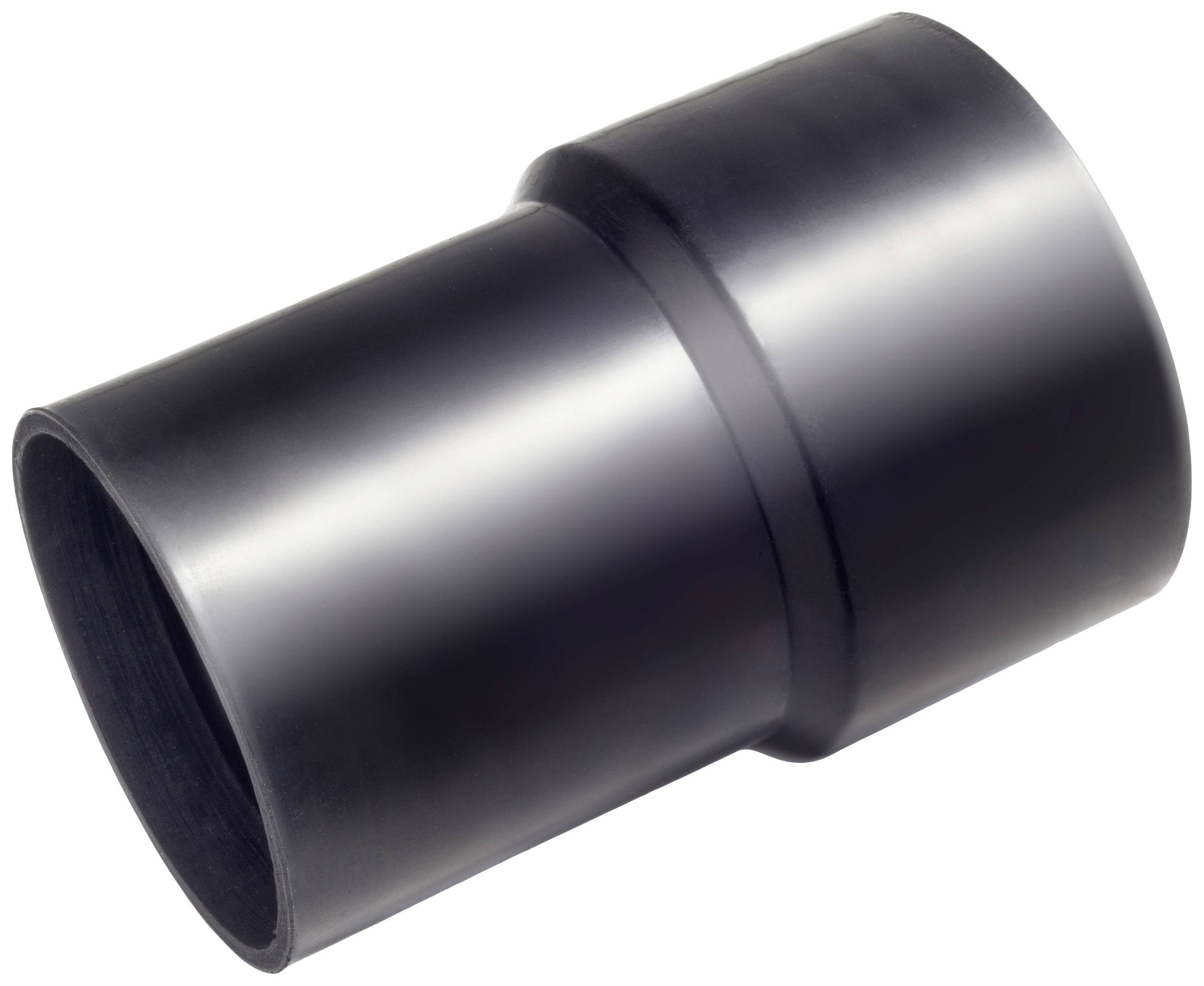 Black, cylindrical plastic tube with a smooth surface, slightly diagonally positioned.