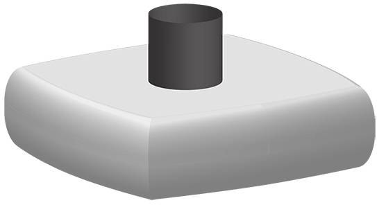 A stylised, grey joystick button with a black, cylindrical lever in the centre, mounted on a slightly curved base.
