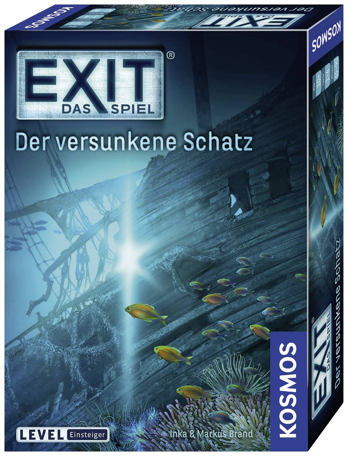 Game packaging for 'EXIT: The Game - The Sunken Treasure' shows an underwater ship with fish, suitable for beginners.