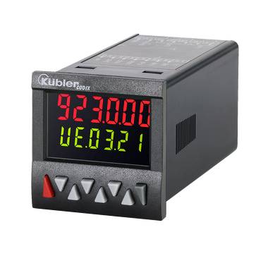 Digital panel meter with red and green LED displays showing '923.00' and 'UE0.321', plus front control buttons