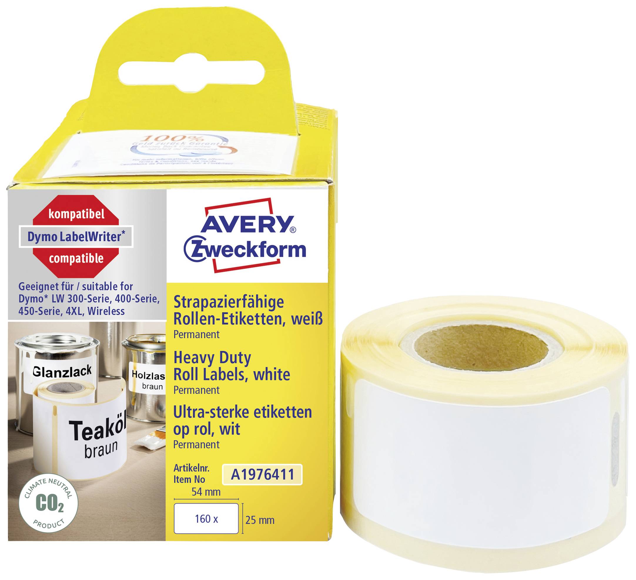 Avery-Zweckform Label roll Compatible replaced DYMO 1976411 25 x 54 mm Film White 160 pc(s) Permanent adhesive All-purpose labels