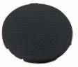 A black, round circle on a white background.