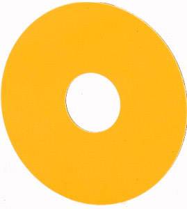 An orange donut-shaped circle on a white background, resembling a large ring or disc.