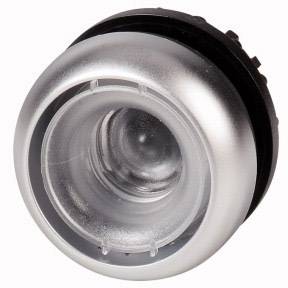 Round, silver component with a transparent central section. Could be part of an electronic device or switch.