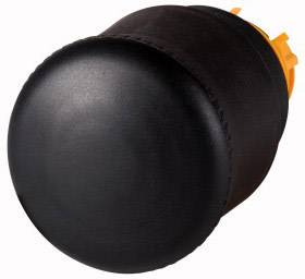 Black, round push switch with an orange base, suitable for industrial applications.