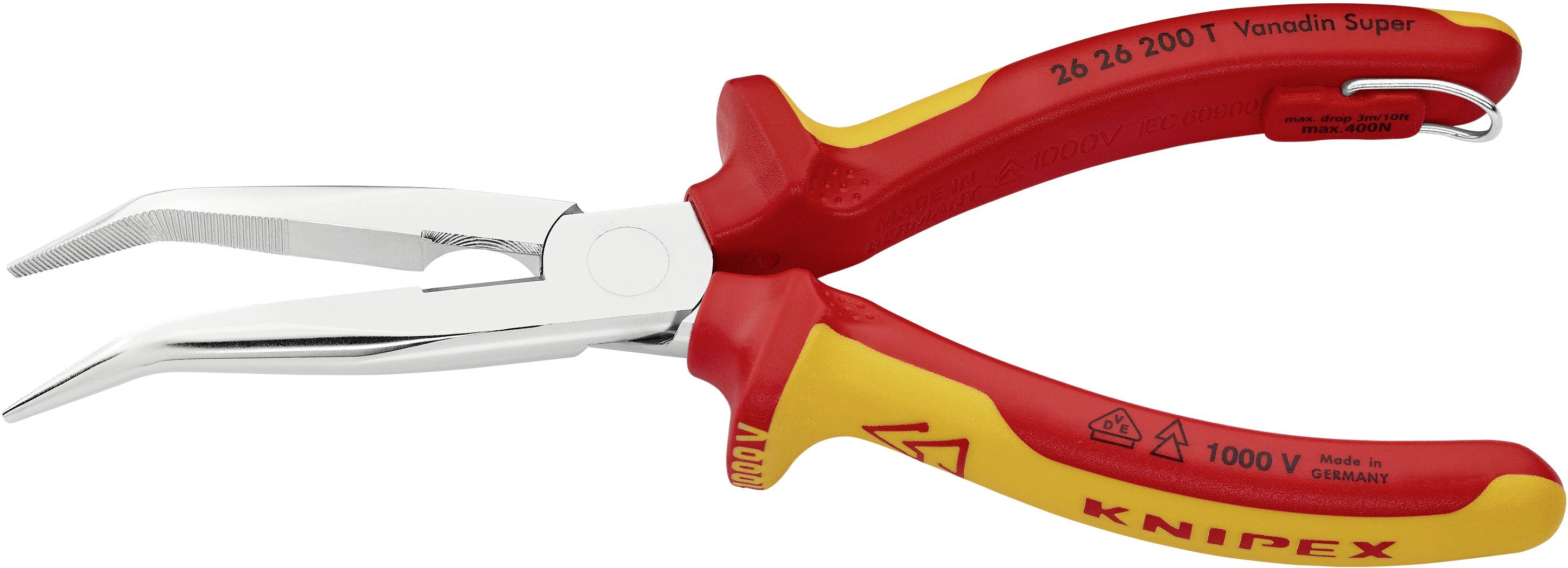 Red and yellow electrician's diagonal cutting pliers with insulated handle, protection up to 1000V.