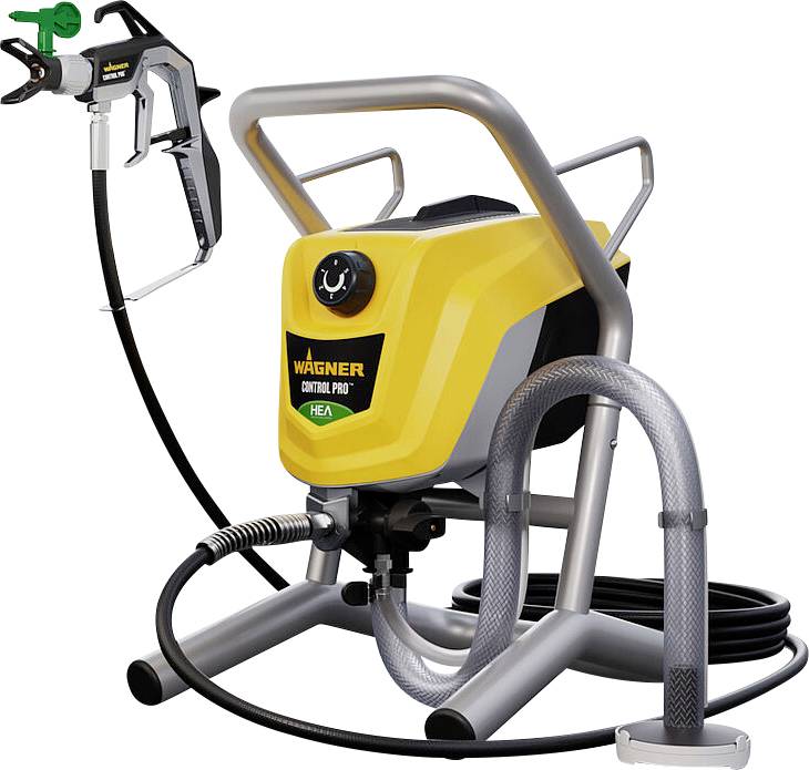 Paint sprayer with a yellow casing and black spray handle, suitable for various painting tasks.