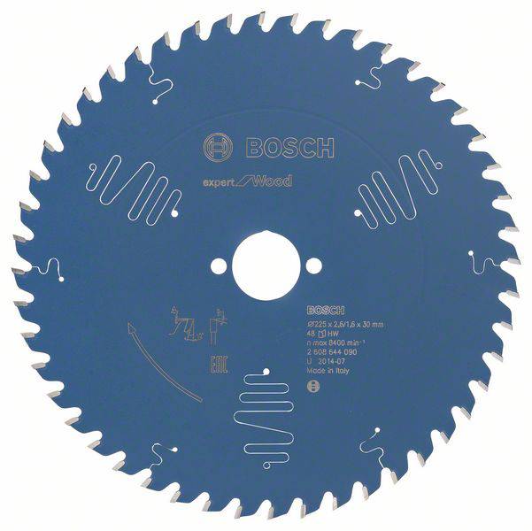 Bosch saw blade with the imprint 'expert for Wood', suitable for wood cutting.