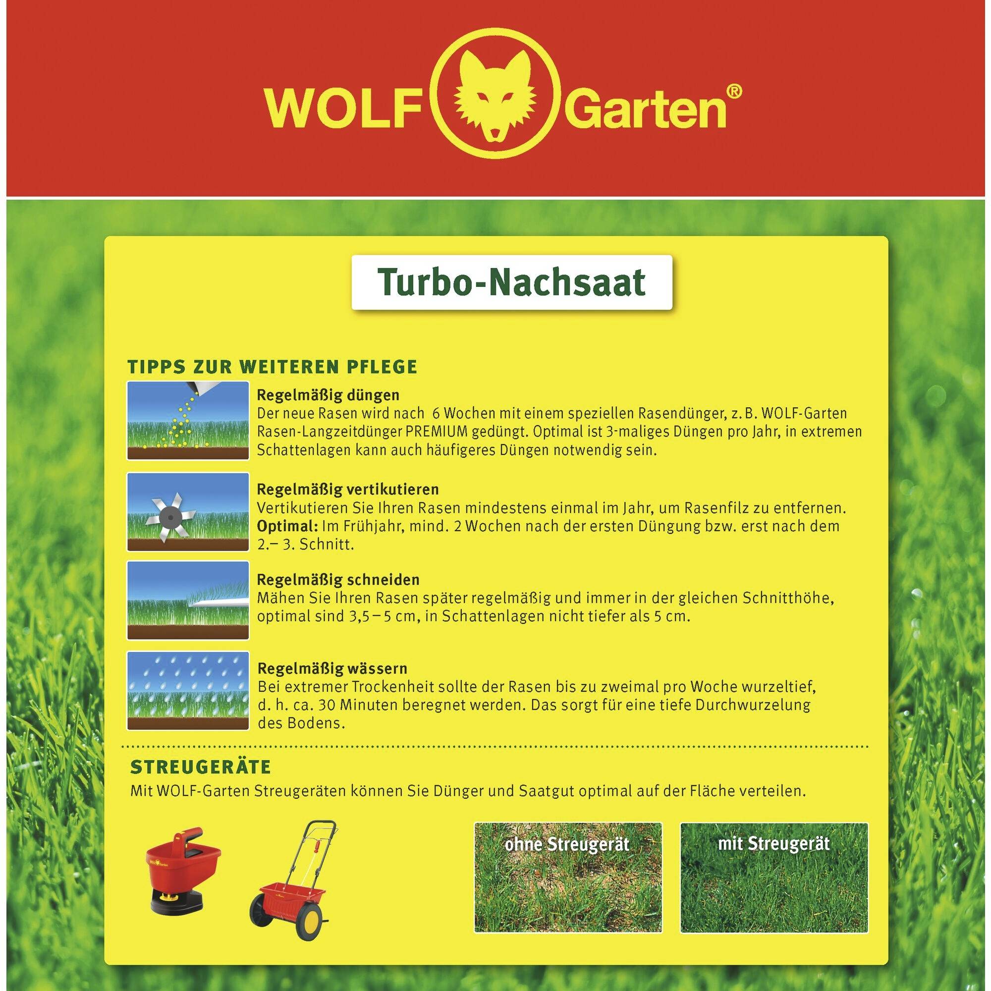 Tips for Lawn Care: Regular Fertilisation, Scarifying, Mowing and Watering. Spreader Devices for Optimal Surface Distribution.