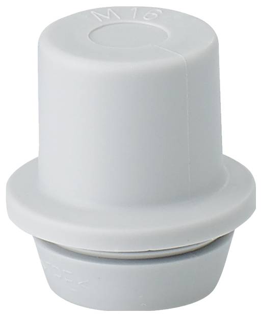 A grey plastic cap with the inscription 'M16'. It has a round shape and a wide rim at the base.