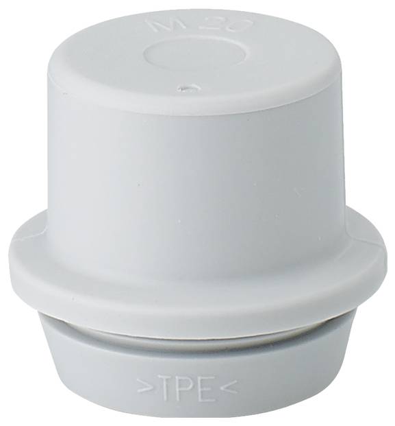 Grey, cylindrical plastic cap with 'TPE' inscription.