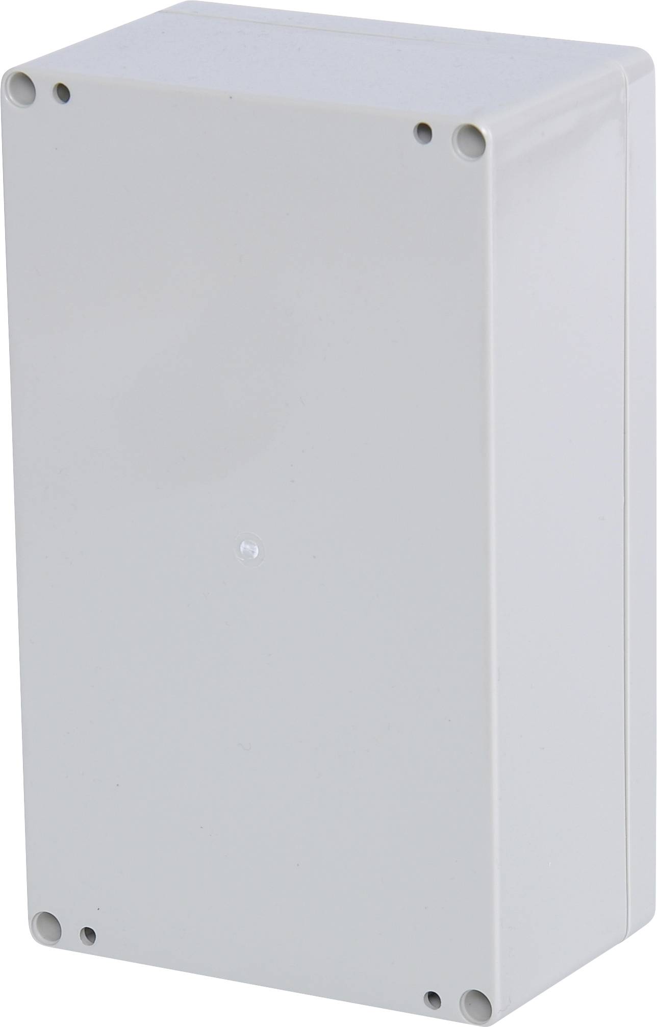 Rectangular grey plastic enclosure with rounded corners and eight mounting holes, suitable for electrical installations.
