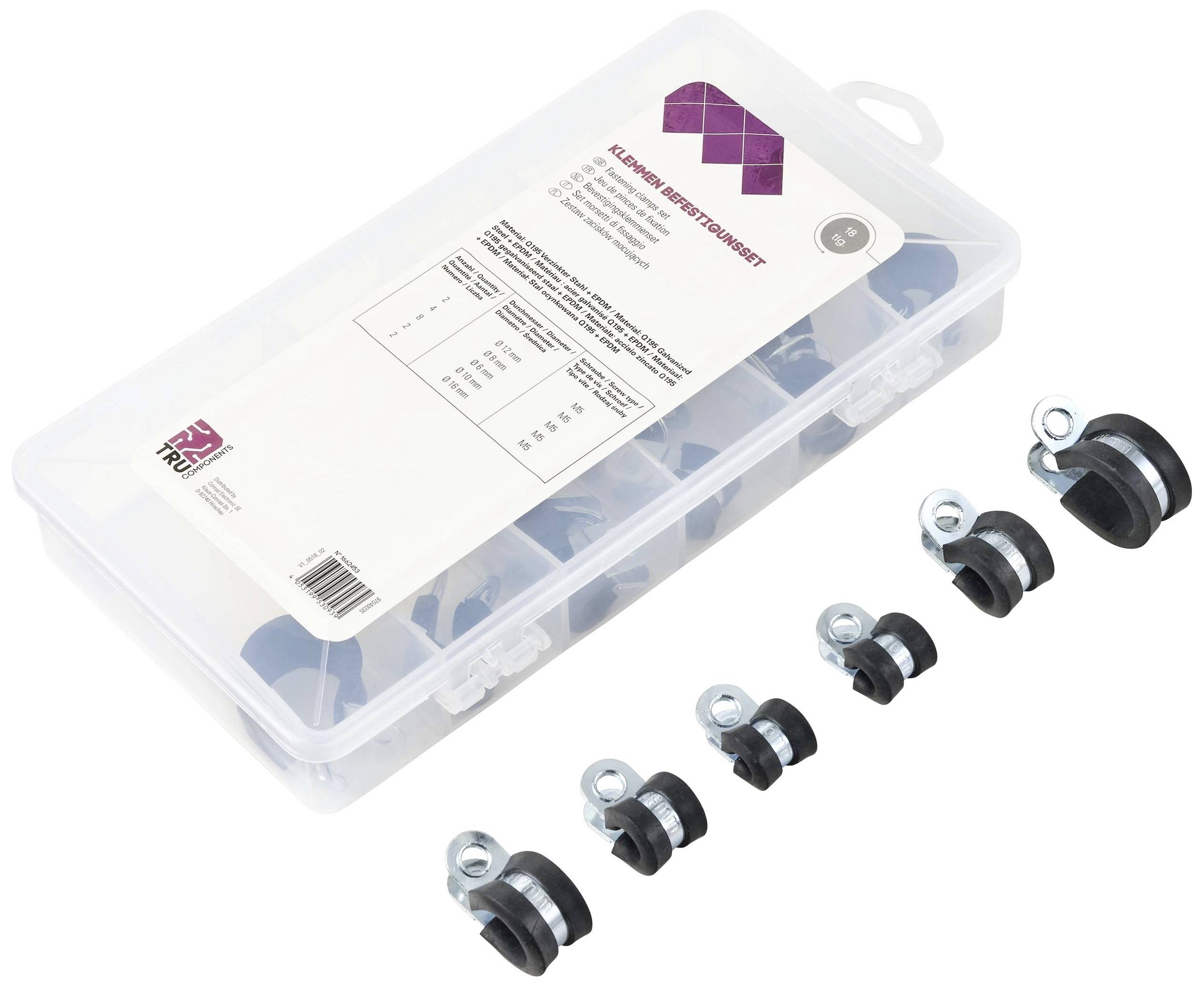 TRU COMPONENTS 93038c437 Fastener TC-6649812 Bundle Ø range 6 up to 16 mm 18 Parts